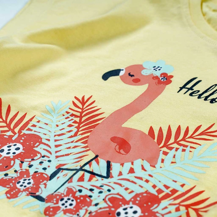 Παιδικό σετ Name it για κορίτσια Hello Flamingo κίτρινο κοριτσίστικα σετάκια καλοκαιρινά με σορτσάκι ετών (2)