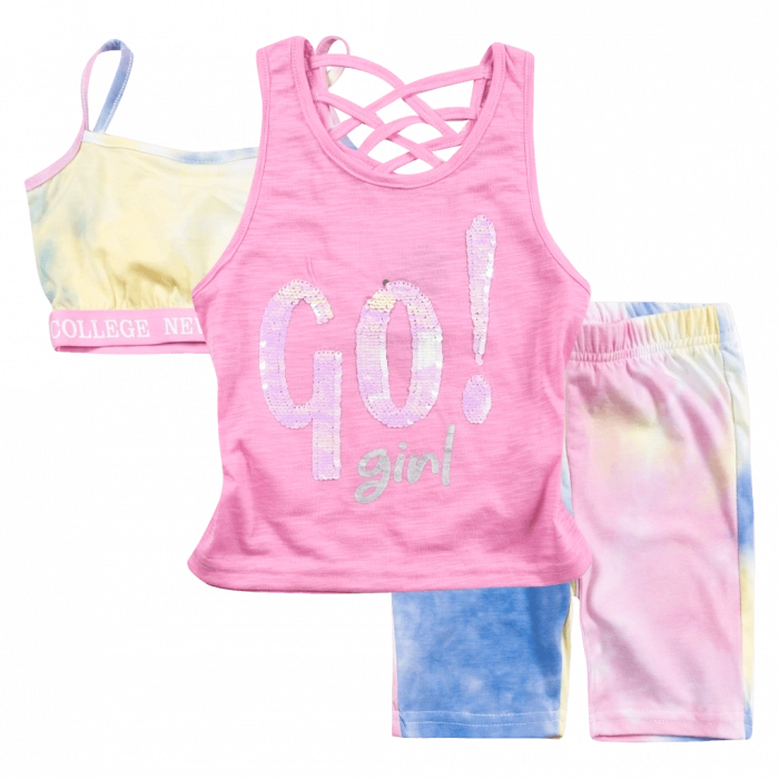 Παιδικό σετ New College για κορίτσια Go Girl ροζ καλοκαιρινά σετάκια tie dye ελληνικά μοντέρνα crop top online