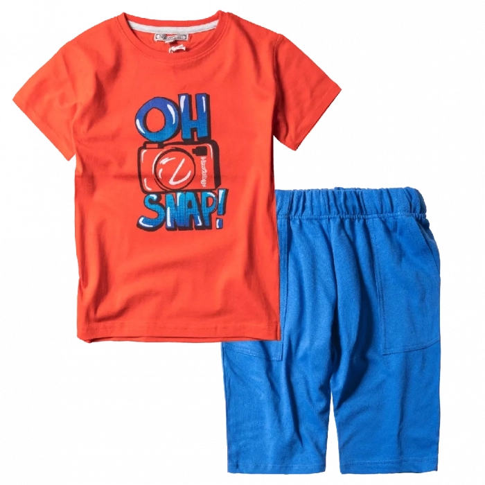 Παιδική μπλούζα New College για αγόρια Oh Snap Πορτοκαλί αγορίστικες ελληνικές κοντομάνικες μπλούζες | Παιδική βερμούδα για αγόρια Progress Τυρκουάζ 