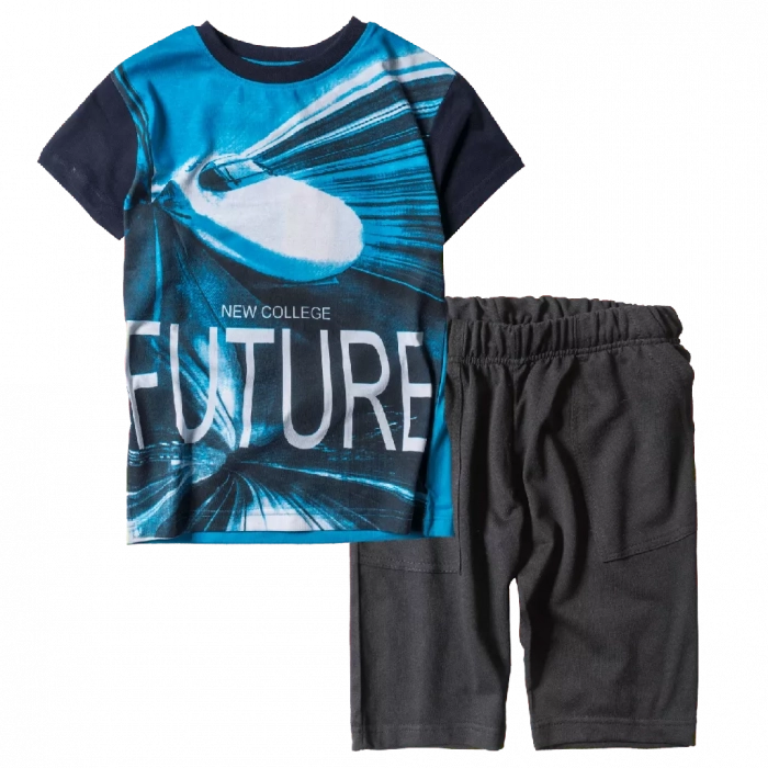 Παιδική μπλούζα New College για αγόρια Future Μπλε καλοκαιρινές μοντέρνες ποιοτικές μπλούζες online | Παιδική βερμούδα για αγόρια Progress Μαύρη 