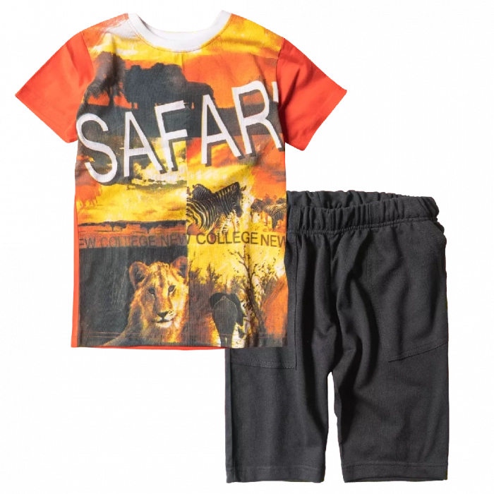 Παιδική μπλούζα New College για αγόρια Safari Πορτοκαλί αγορίστικες κοντομάνικες μπλούζες | Παιδική βερμούδα για αγόρια Progress Μαύρη 