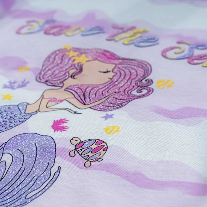 Παιδική πιτζάμα Εβίτα για κορίτσια Savε the seas ροζ κοριτσίστικες πιτζάμες καλοκαρινές μακό βαμβακερές ελληνικές (2)