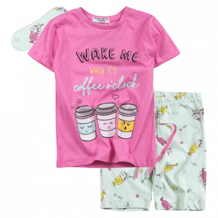 Παιδική πιτζάμα Εβίτα για κορίτσια Wake me φούξια κοριτσίστικες πιτζάμες καλοκαρινές μακό βαμβακερές ελληνικές