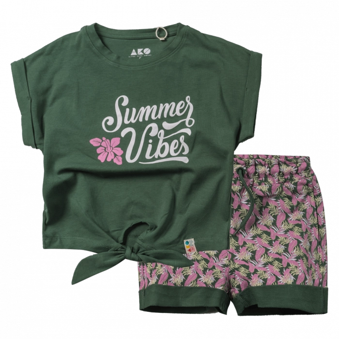 Παιδικό σετ ABO για κορίτσια Vibes  πράσινο κοριτσίστικα σορτς βόλτα floral online  4 χρονών (1)