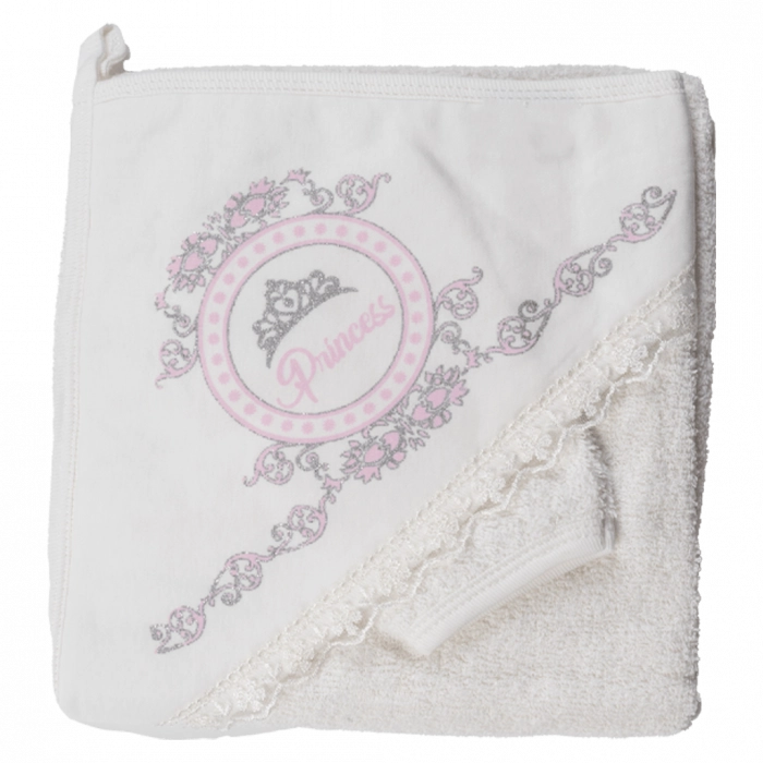 Βρεφική μπουρνουζοπετσέτα με γαντάκια για κορίτσια princess ροζ πετσετούλες για μωράκια μηνών νεογέννητα   (1)