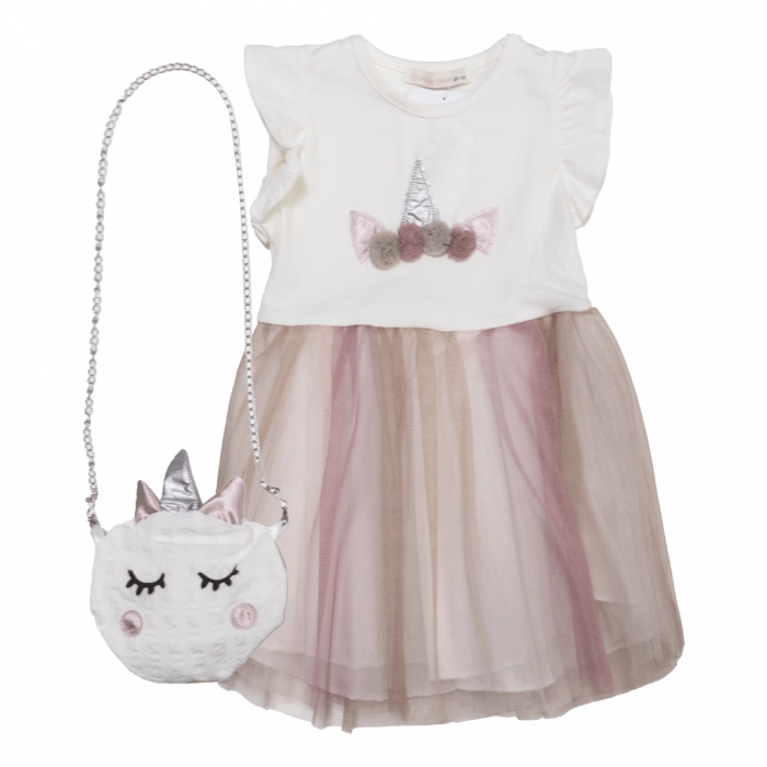 Παιδικό φόρεμα για κορίτσια magic unicorn μπεζ φορέματα με μονόκερο για κοριτσάκια ετών Online