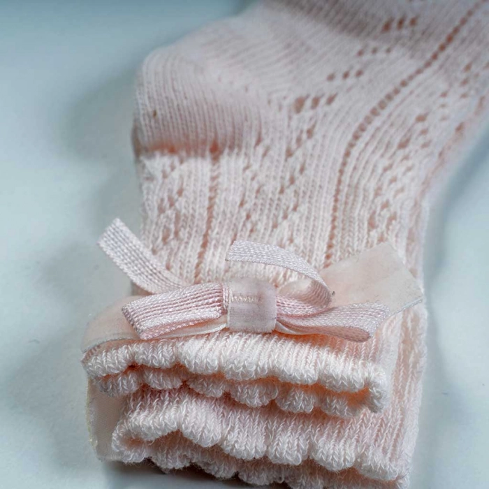 παιδικές κάλτσες sade για κορίτσια ροζ με φιόγκο vintage μοντέρνες (1)