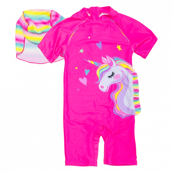 Παιδικό μαγιό Minoti για κορίτσια ολόσωμο unicorn star φούξια για θάλασσα προστασία UV ήλιο ρούχα για παραλία ετών