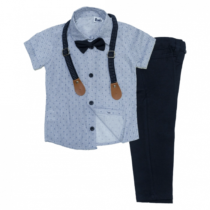 Παιδικό σετ για αγόρια Bolognis μπλε αγορίστικα σετ με πουκάμισο τιράντες για γάμους βαφτίσεις γιορτές αμπιγέ ετών