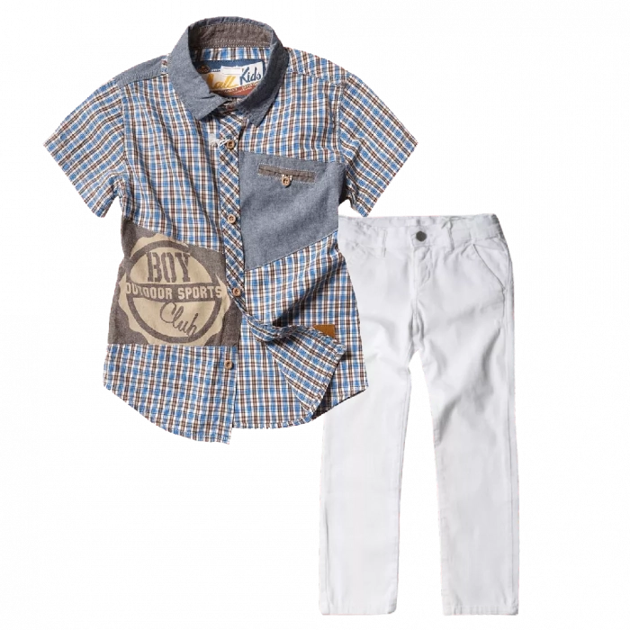 Παιδικό Πουκάμισο Mall Kids Outdoor γκρι καλοκαιρινά πουκάμισα αγορίστικα κοντομάνικα Online | Παιδικό παντελόνι New College για αγόρια Flash light Άσπρο 