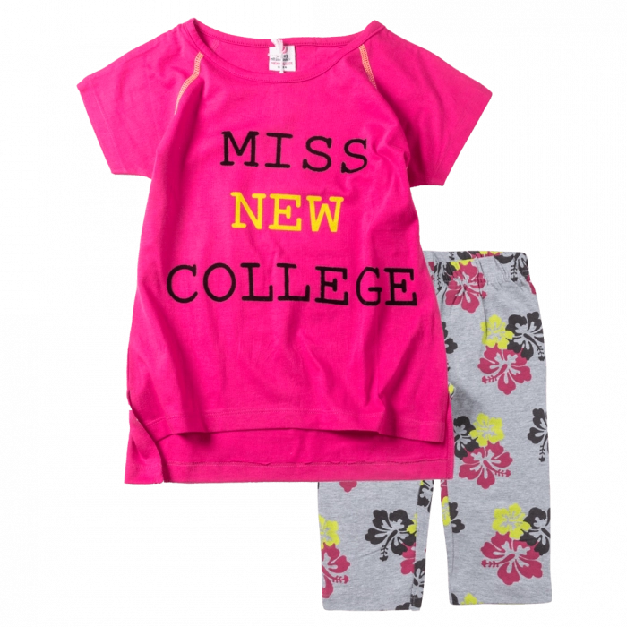 Παιδικό σετ New College για κορίτσια Miss New φούξια κοριτσίστικα καλοκαιρινά κοντομάνικα κολάν online 6 ετών (1)