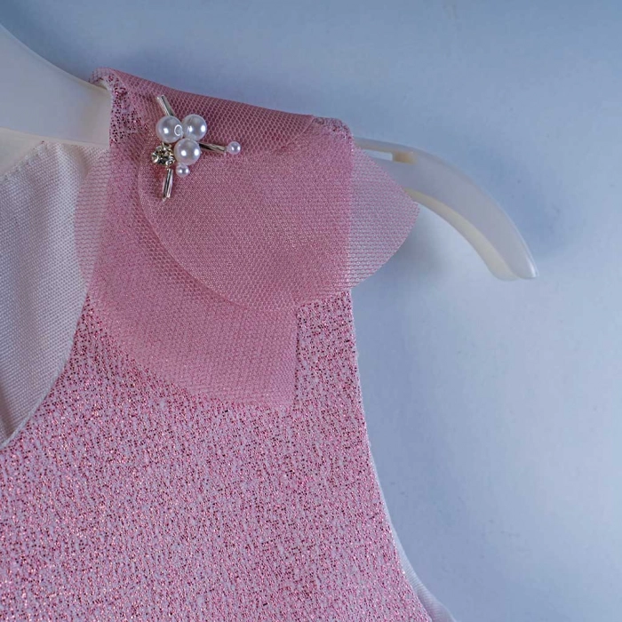 Παιδικό φόρεμα για κορίτσια Vanessa ροζ-γκρι βαπτιστικά ακριβά αμπιγέ φορέματα για γάμους βαφτίσεις παρανυφάκια (2)