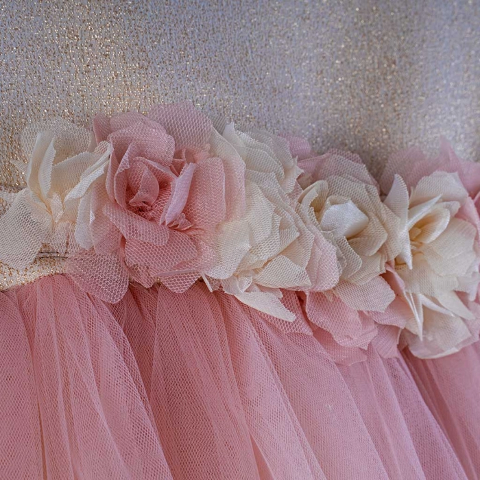 Παιδικό φόρεμα για κορίτσια Vanessa ροζ-μπεζ βαπτιστικά ακριβά αμπιγέ φορέματα για γάμους βαφτίσεις παρανυφάκια (3)