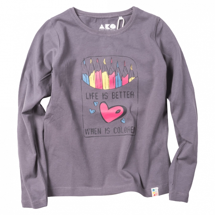 Παιδική μπλούζα AKO για κορίτσια life better γκρι εποχιακές μπλούζες κοριτσίστικες μοντέρνες μακρυμάνικες ετών online (1)
