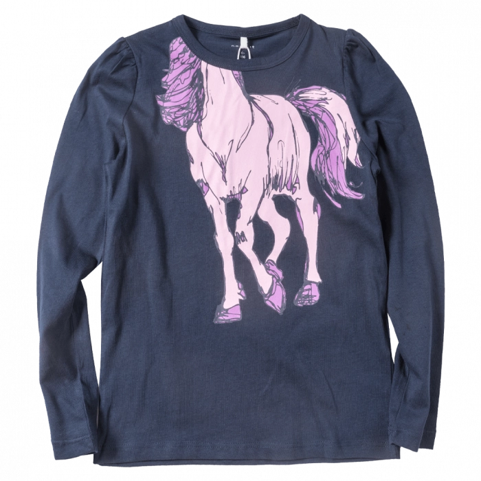 Παιδική μπλούζα Name It για κορίτσια Pink Horse μπλε εποχιακή καθημερινή άνετη βόλτα ετών online1