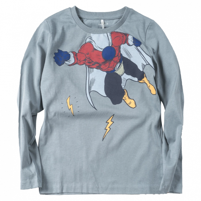 Παιδική μπλούζα Name It για αγόρια Superhero σιέλ καθημερινή εποχιακή άνετη βόλτες ετών online1