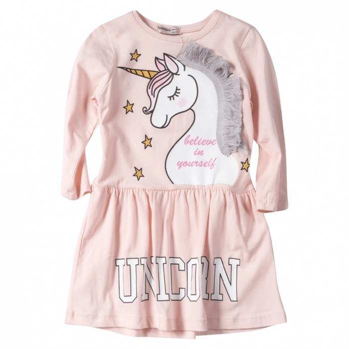 Παιδικό φόρεμα για κορίτσια Happy Unicorn σομόν καθημερινό εποχιακό βόλτα ετών online1 (4)