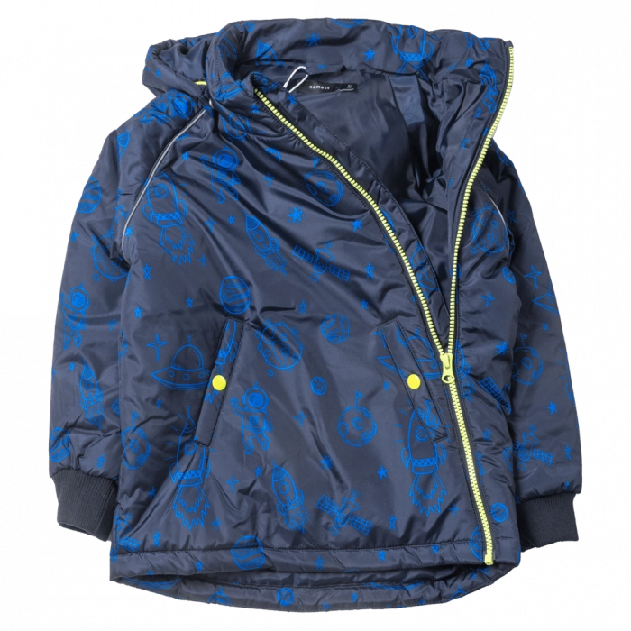 Παιδικό μπουφάν Name it για αγόρια Blue Space μπλε μοντέρνο αγορίστικο ζεστό με κουκούλα ετών online (1)