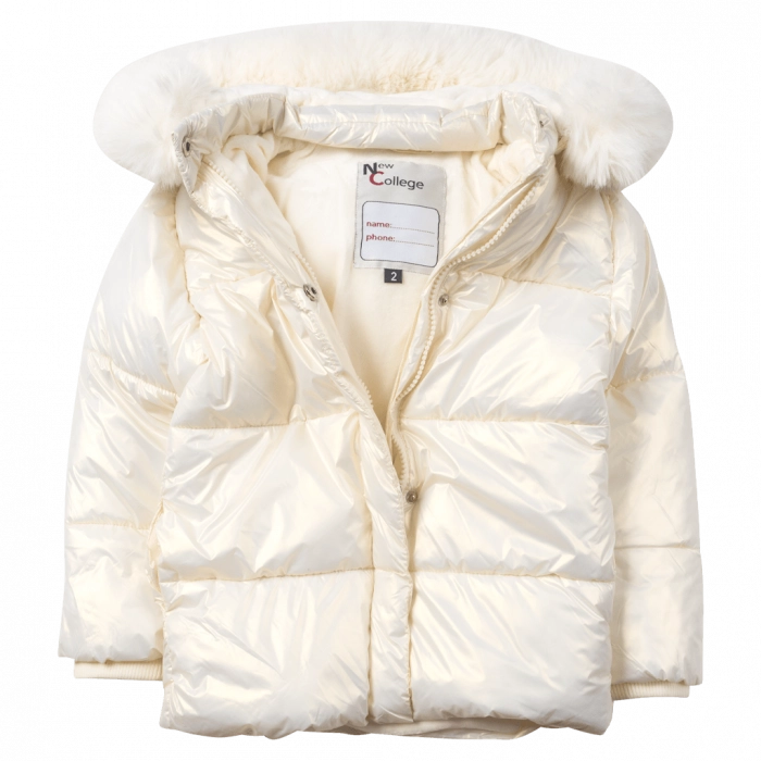 Παιδικό μπουφάν New College για κορίτσια White Glam άσπρο άνετο κάζουαλ ζεστό χειμερινό μεταλλιζέ ετών online (1)