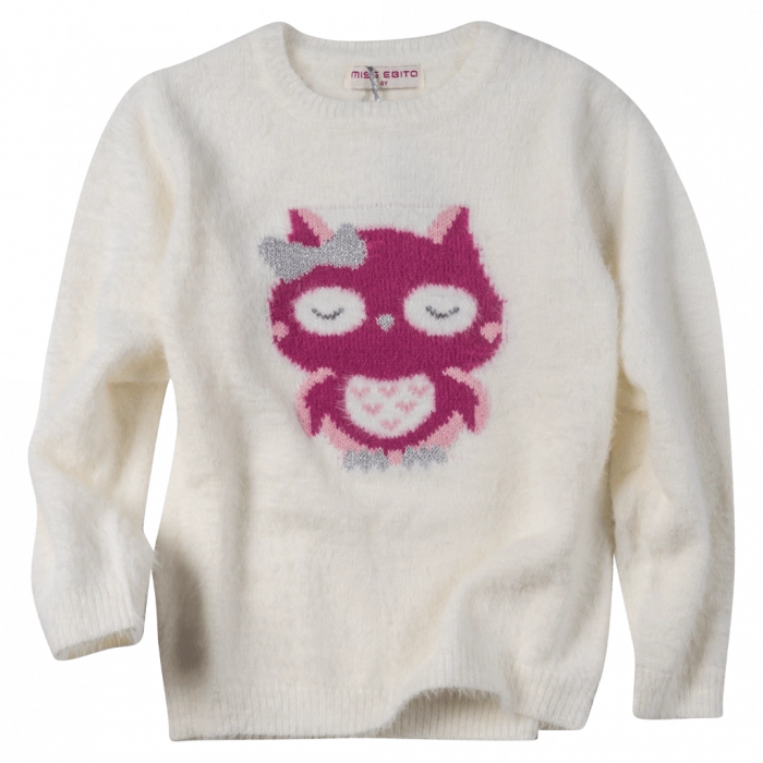 Παιδική μπλούζα ΕΒΙΤΑ για κορίτσια Cute Owl άσπρο καθημερινή άνετη ζεστή βόλτα πλεκτή σχολείο ετών online (1)
