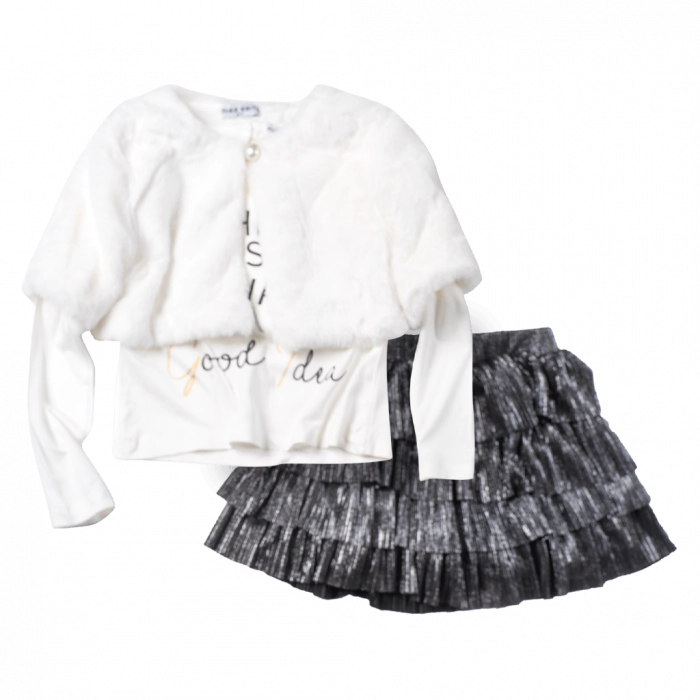 Παιδικό σετ ΕΒΙΤΑ για κορίτσια Fashion άσπρο κάζουαλ άνετο  βόλτα πάρτι εκδηλώσεις φούστα μπολερό ετών online (1)