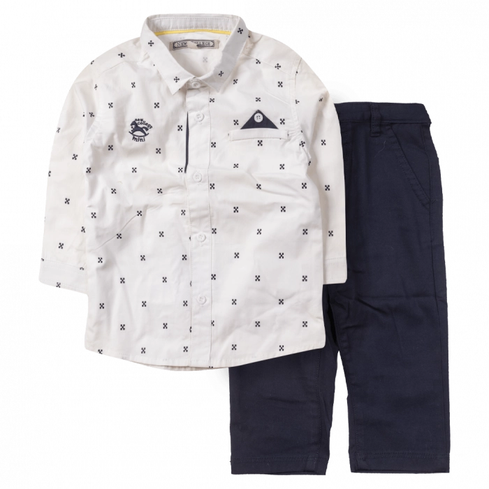 Βρεφικό σετ New College για αγόρια Button άσπρο εποχιακά μηνών βρεφικά καλά ντυσίματα online