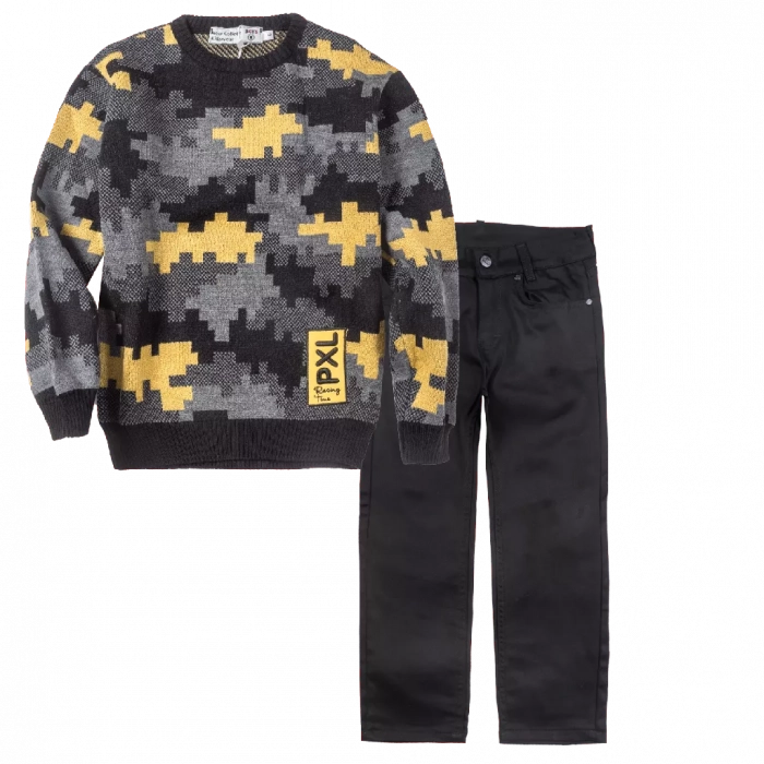 Παιδική μπλούζα New College για αγόρια PXL γκρι καθημερινή άνετη ζεστή πλεκτή βόλτα σχολείο ετών online (1) | Παιδικό παντελόνι για αγόρια Genova2 μαύρο  (1) 