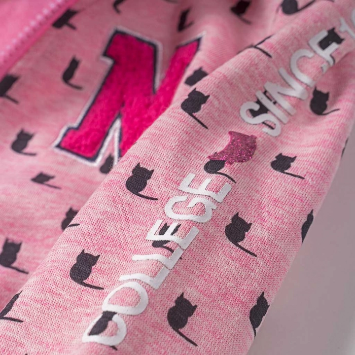 Παιδικό σετ New College για κορίτσια Kitties ροζ καθημερινό άνετο ζεστό ζακέτα παντελόνι βόλτα σχολείο ετων online (2)
