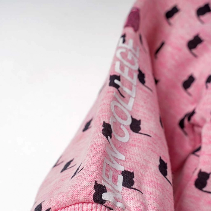 Παιδικό σετ New College για κορίτσια Kitties ροζ καθημερινό άνετο ζεστό ζακέτα παντελόνι βόλτα σχολείο ετων online (6)