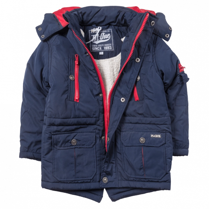Παιδικό μπουφάν M-One για αγόρια Boys Property μπλε καθημερινό άνετο επώνυμο ζεστό χειμερινό ετών online (1)