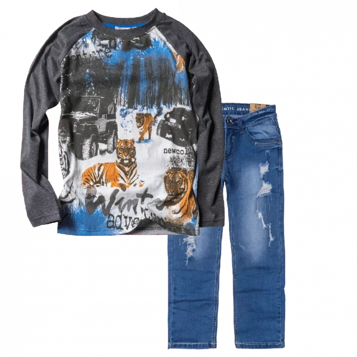 Παιδική μπλούζα New College για αγόρια Crazy Winter Ανθρακί αγορίστικες πόλο μπλούζες ελληνικές εποχιακές | Παιδικό παντελόνι Online για αγόρια Authentic μπλε καθημερινό άνετο βόλτα  σκισμένο τζιν ετών online (1) 