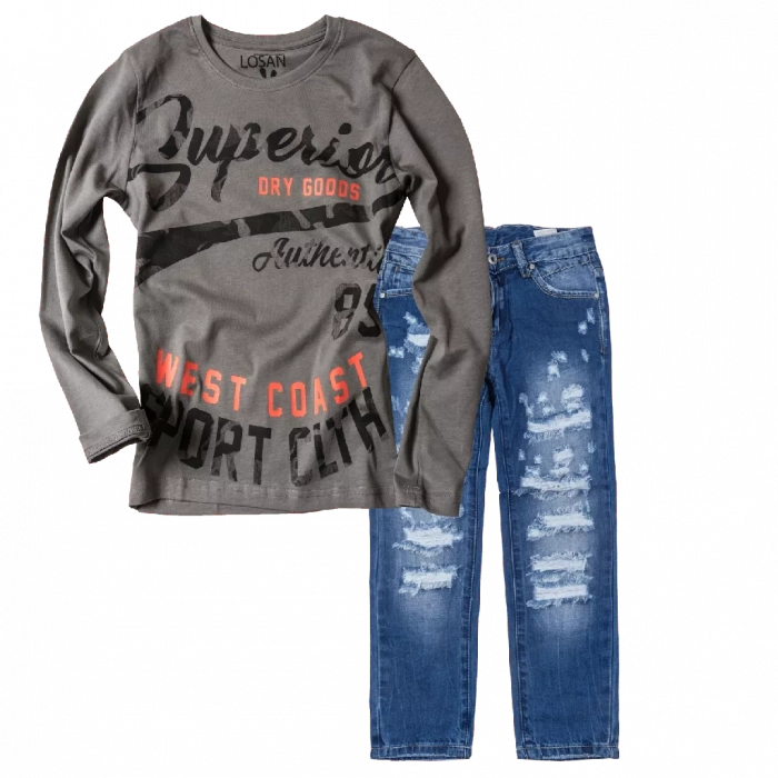 Παιδική μπλούζα Losan για αγόρια Superior ανθρακί επώνυμες οικονομικές μπλούζες αγορίστικες online | Παιδικό παντελόνι Online για αγόρια Vogue μπλε καθημερινό άνετο κάζουαλ σκισμένο βόλτα ετών online (1) 