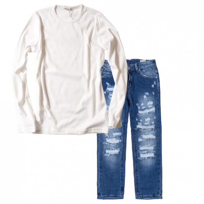 Παιδική μπλούζα για αγόρια Jebe Boy Λευκή | Παιδικό παντελόνι Online για αγόρια Vogue μπλε καθημερινό άνετο κάζουαλ σκισμένο βόλτα ετών online (1) 