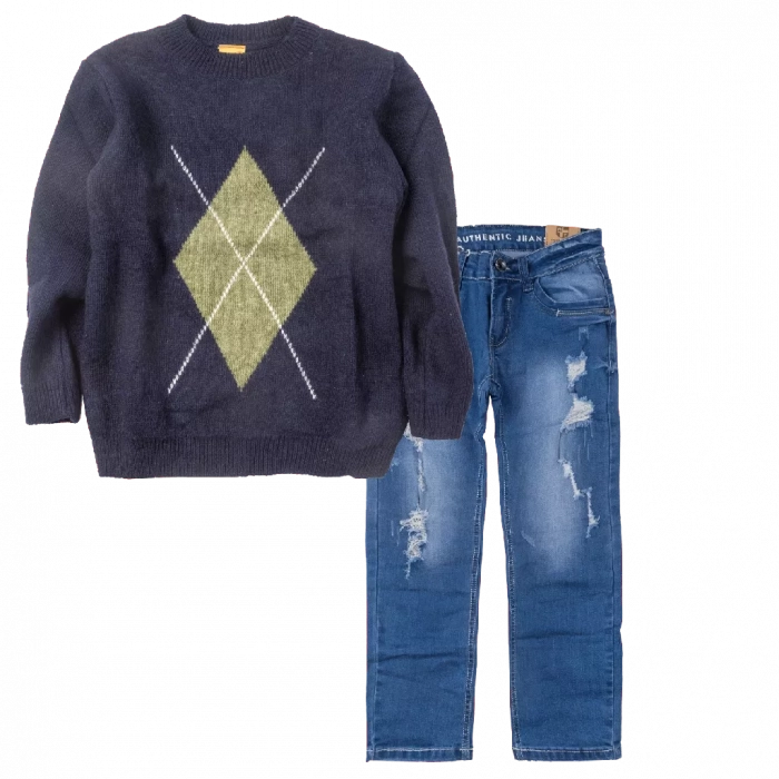 Παιδική μπλούζα Mayoral για αγόρια Amigo μπλε επώνυμες ζεστές πουλόβερ χειμερινές ετών onine | Παιδικό παντελόνι Online για αγόρια Authentic μπλε καθημερινό άνετο βόλτα  σκισμένο τζιν ετών online (1) 