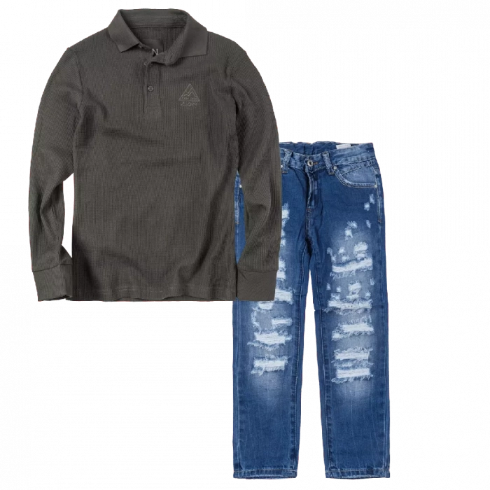 Παιδική μπλούζα Losan για αγόρια Take a Hike χακί καθημερινή άνετη κάζουαλ επώνυμη πόλο online (1) | Παιδικό παντελόνι Online για αγόρια Vogue μπλε καθημερινό άνετο κάζουαλ σκισμένο βόλτα ετών online (1) 