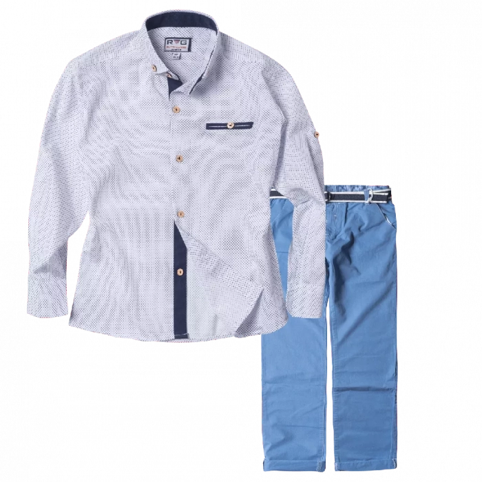 Παιδικό πουκάμισο για αγόρια Dot άσπρο 5-16 αγορίστικα καλά πουκάμισα γάμο βάφτιση εκκλησία ετών online | Παιδικό παντελόνι New College για αγόρια Blue Sea Μπλε αγορίστικα μοντέρνα μονόχρωμα ελληνικά παντελόνια 