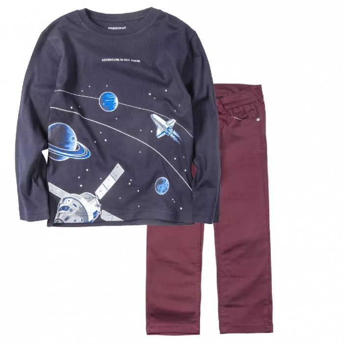 Παιδική μπλούζα Mayoral για αγόρια Space adventure μπλε λεπτές μπλούζες αγορίστικες μακρυμάνικες επώνυμες | Παιδικό παντελόνι για αγόρια Genova 2 μπορντό 2-6 (1) 