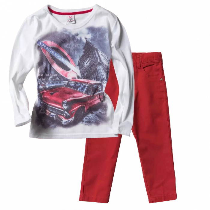 Παιδική μπλούζα New College για αγόρια Underground Άσπρο αγορίστικες ελληνικές εποχιακές μπλούζες | Παιδικό παντελόνι για αγόρια Sandy Kids κόκκινο αγορίστικα καλά παντελόνια μοντέρνα παιδικά ρούχα online ετών 