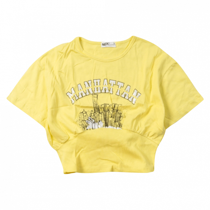 Παιδική μπλούζα ΝΕΚ για κορίτσια Yellow Manhattan κίτρινο μοντέρνο κοριτσίστικο με λάστιχο κοντό ελληνικό ετών online (1)