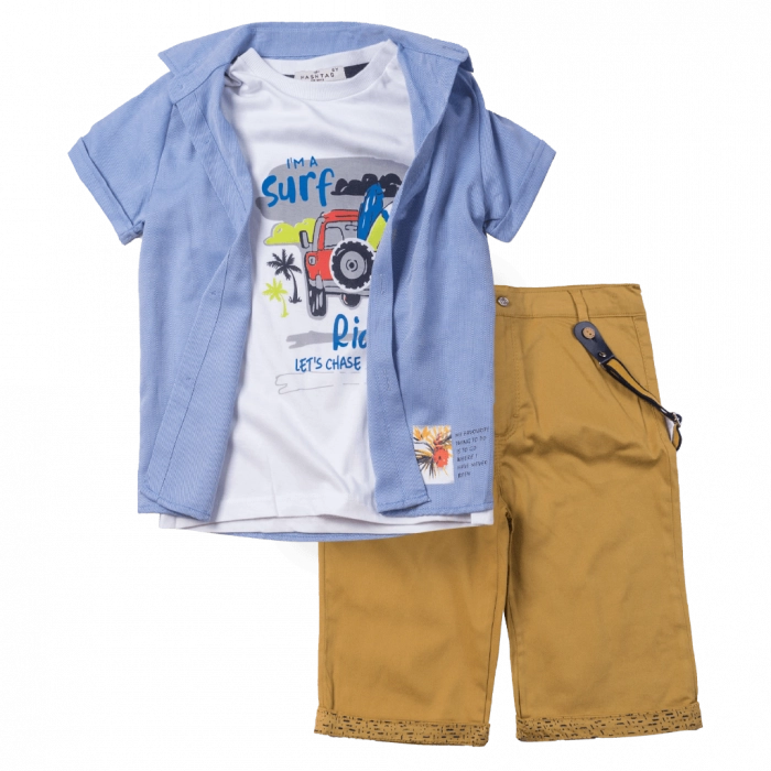 Παιδικό σετ Hashtag για αγόρια surf ride καλοκαιρινά σετ αγορίστικα με βερμούδα και πουκάμισο casual ετών online