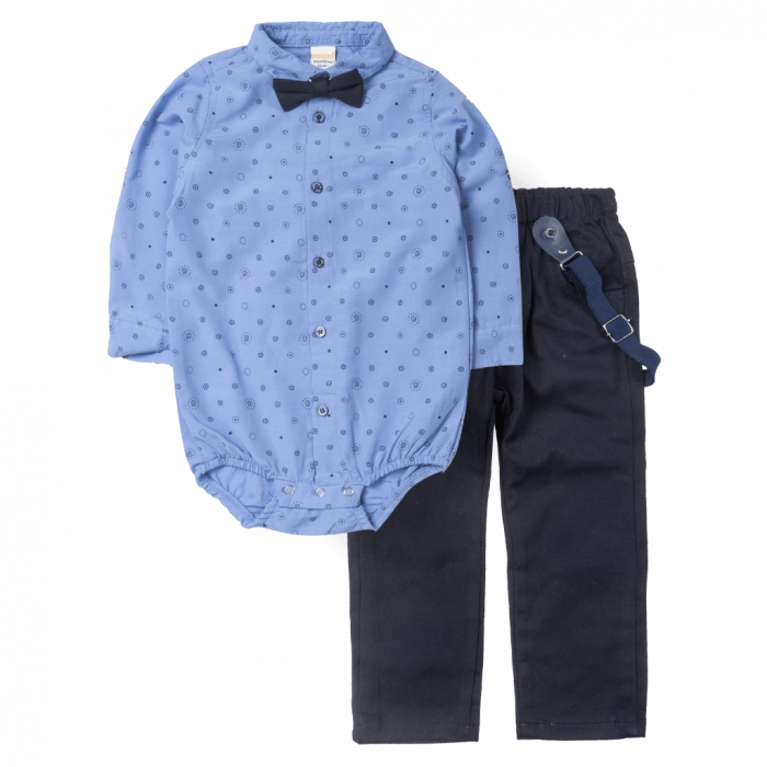 Βρεφικό σετ με πουκάμισο για αγόρια Buenas μπλε αμπιγέ σετάκια με παπιγιόν για γάμους βαφτίσεις Online μηνών (1)