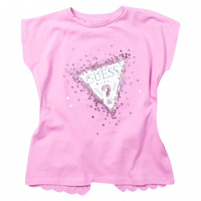 Παιδική μπλούζα Guess για κορίτσια Strassy ροζ καθημερινά μονόχρωμα κοριτσίστικα online (1)