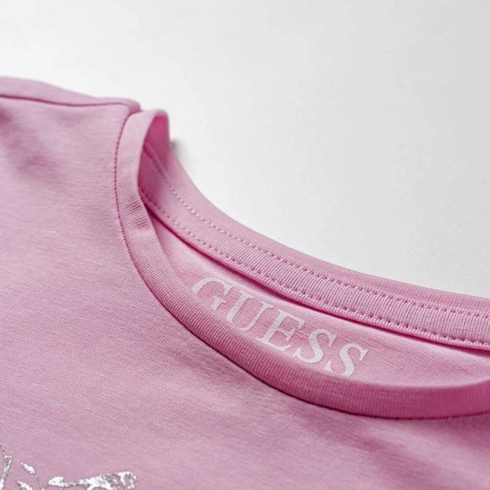 Παιδική μπλούζα Guess για κορίτσια Bow ροζ καθημερινά μονόχρωμα κοριτσίστικα online (3)