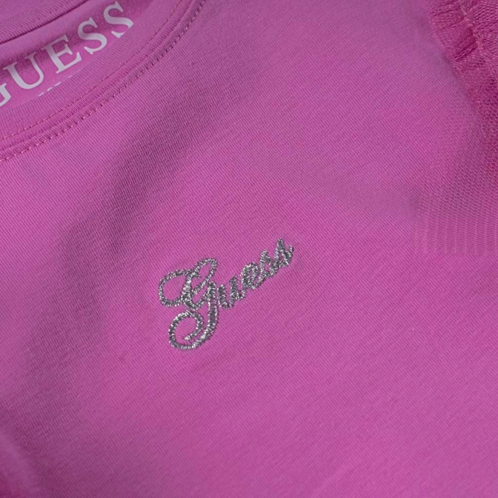 Παιδική μπλούζα Guess για κορίτσια Fair ροζ καλοκαιρινές επώνυμες ετών casual online (3)
