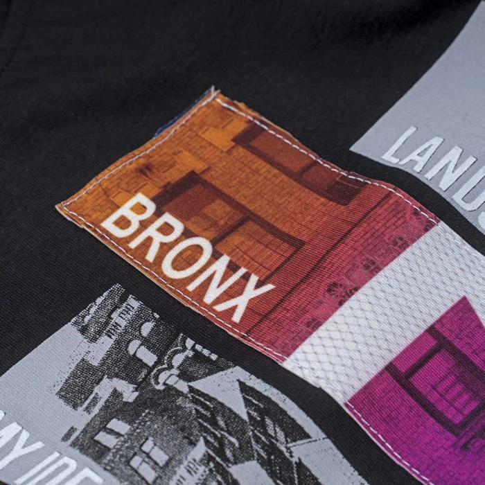 Παιδική μπλούζα Hashtag για αγόρια Bronx μαύρο καθημερινές ετών ελληνικές καλοκαιρινές μακό online (7)