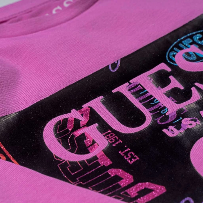 Παιδική μπλούζα Guess για κορίτσια Saimon ροζ καλοκαιρινές επώνυμες ετών καθημερινές online (4)