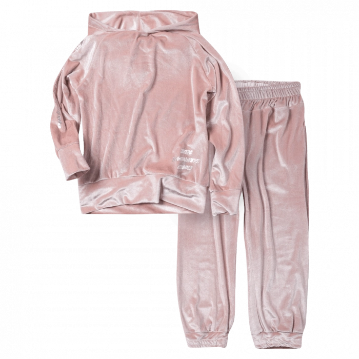 Παιδικό σετ φόρμας Emery για κορίτσια more angles ροζ βελουτέ φόρμες χειμερινές χοντρές μοντέρνες ετών
