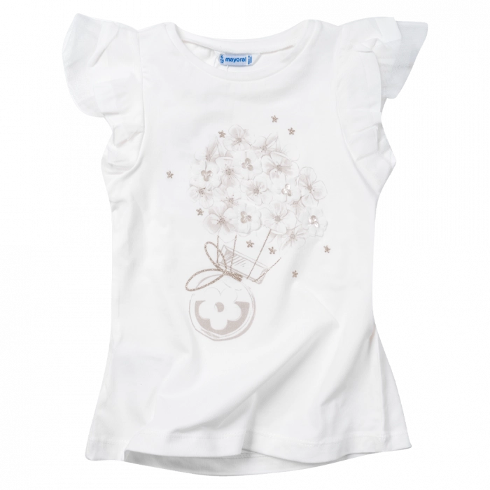 Παιδική μπλούζα Mayoral για κορίτσια Summer flowers άσπρο επώνυμη καλοκαιρνή ετών online (1)