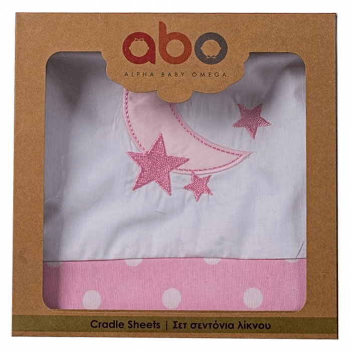 Βρεφικό σετ λίκνου ABO για κορίτσια Cradle Sheets3 άσπρο 75-100Εκ2 σεντόνια 75-100 μαξιλαροθήκη 35-45  άσπρο ροζ (3)