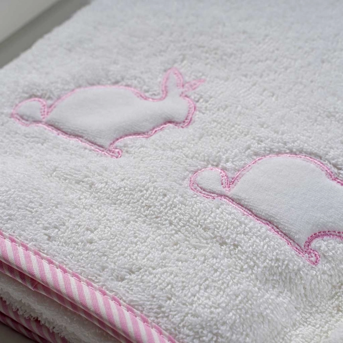 Παιδικό σετ πετσέτες ABO Rabbit pink άσπρο 60-120Εκ ελληνικά βαμβακερά για δώρο (1)